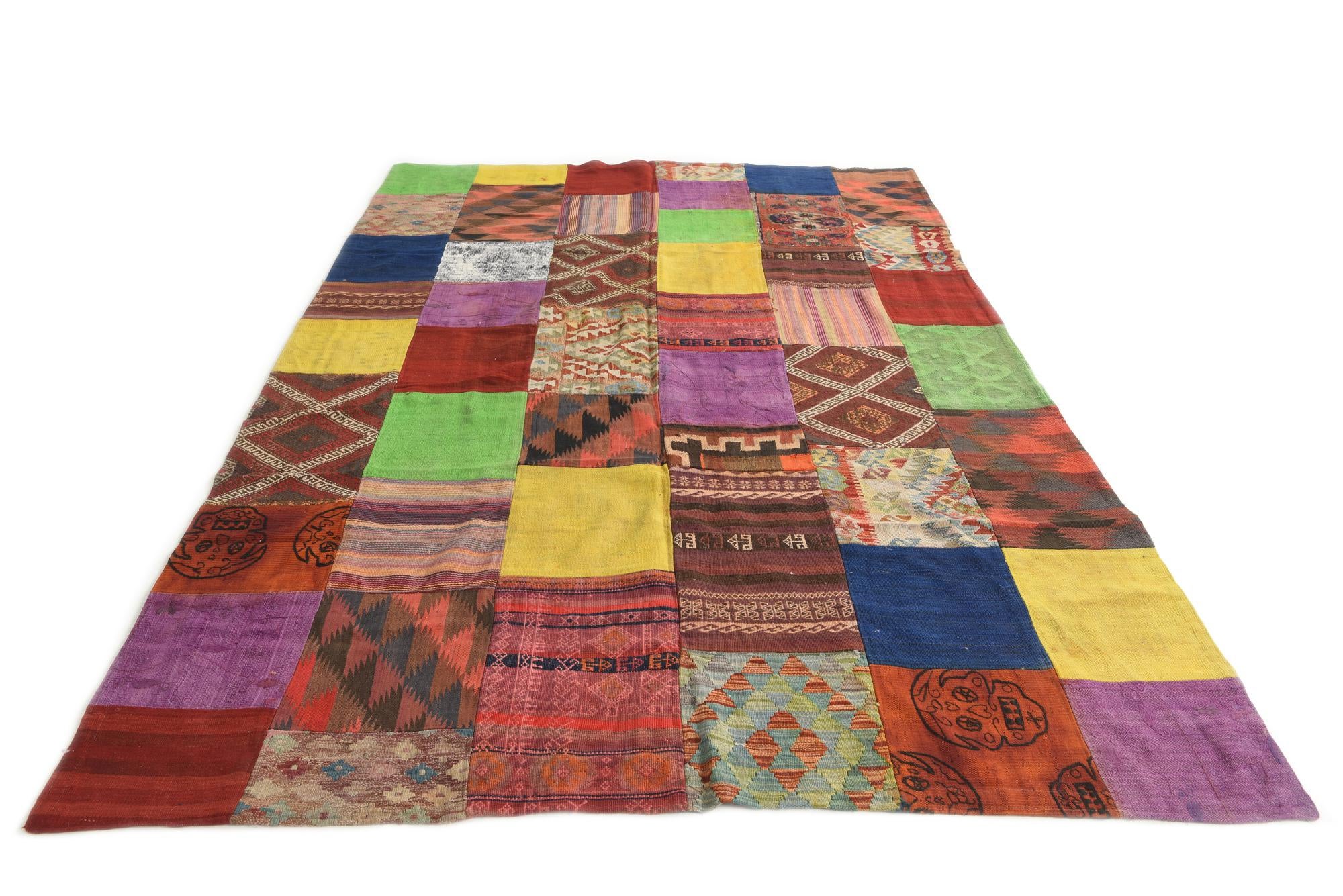 6' 9 x 9' 8 Hand Woven Kilim Patchwork Wool Rug