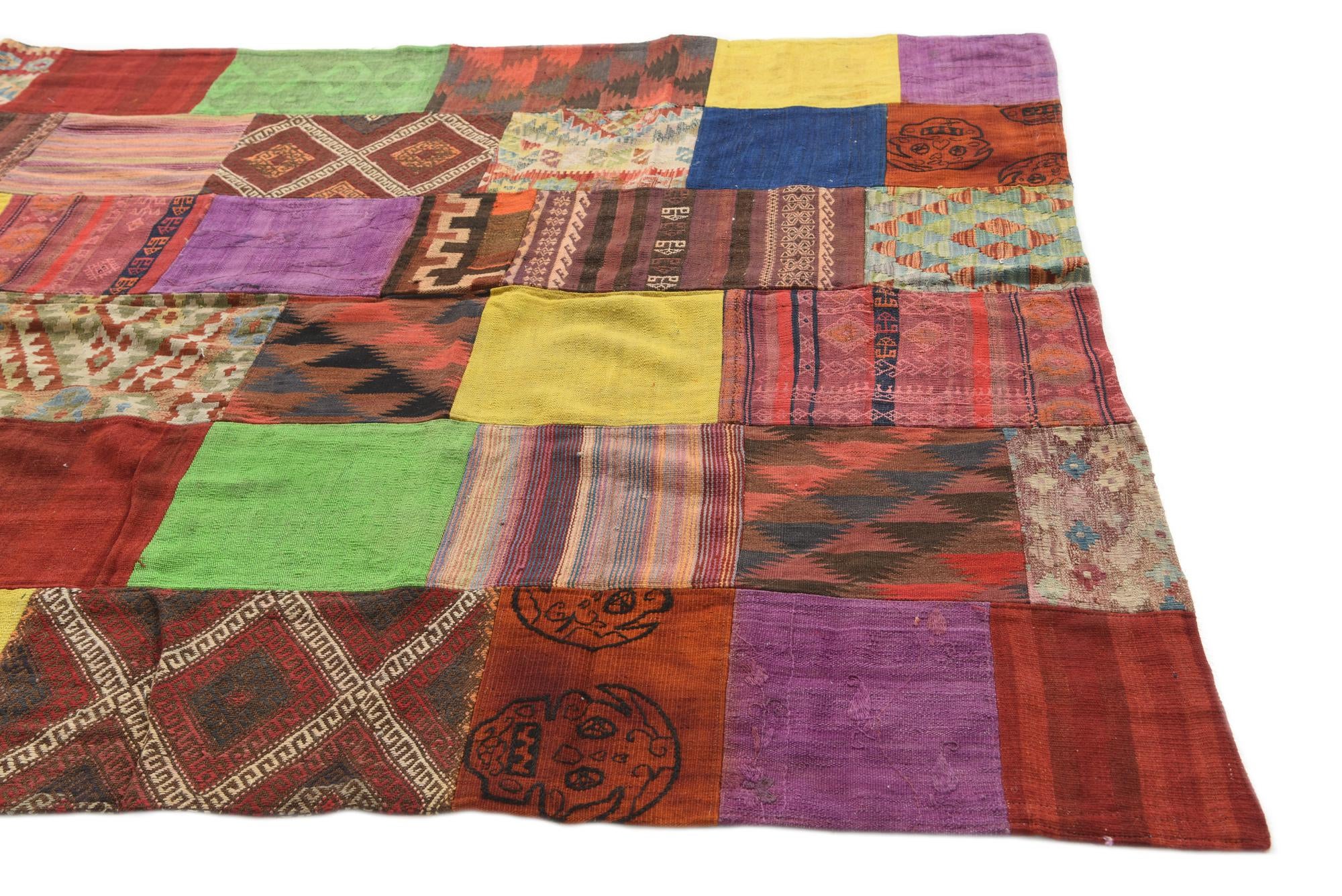 6' 9 x 9' 8 Hand Woven Kilim Patchwork Wool Rug
