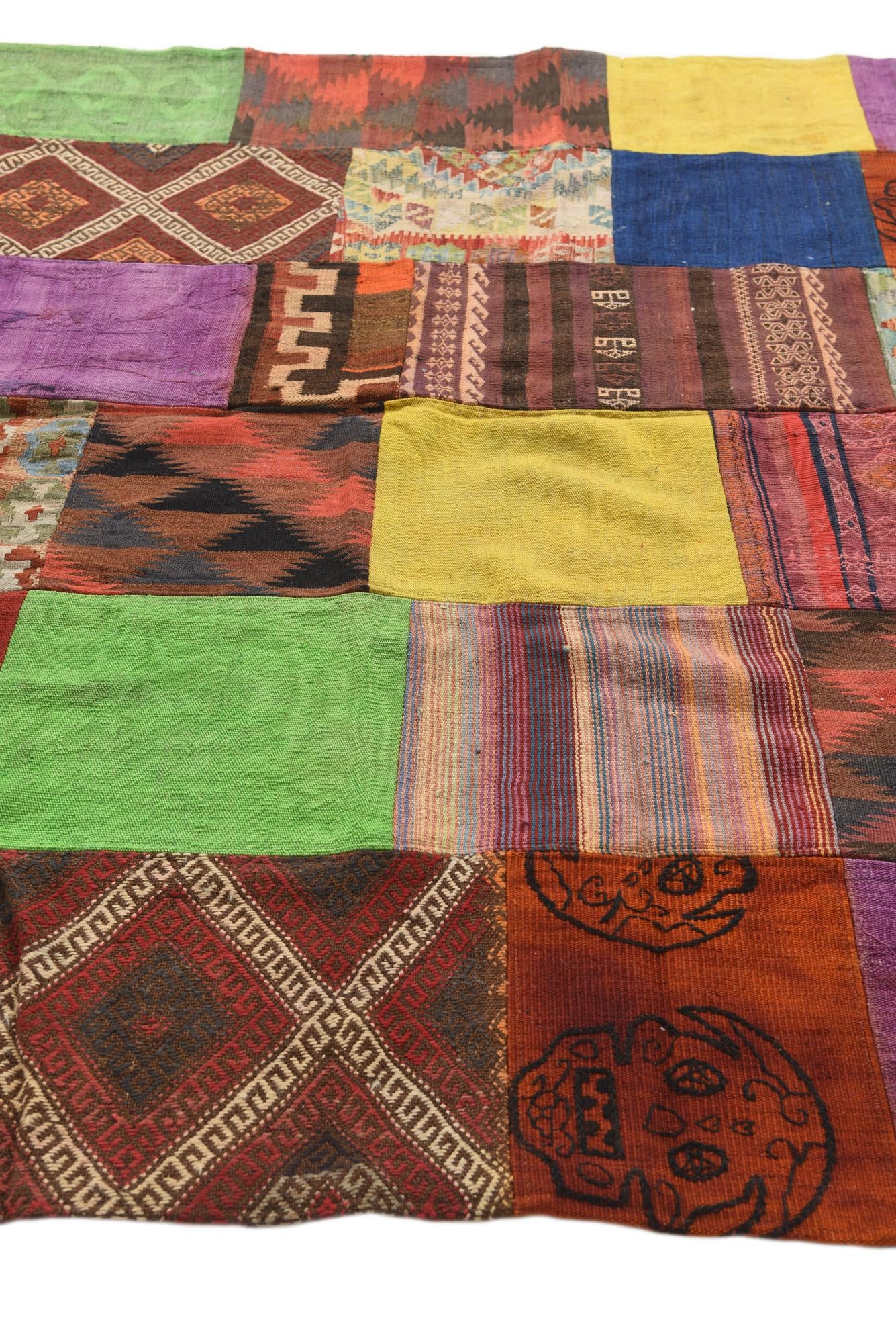 6' 9 x 9' 8 Hand Woven Kilim Patchwork Wool Rug