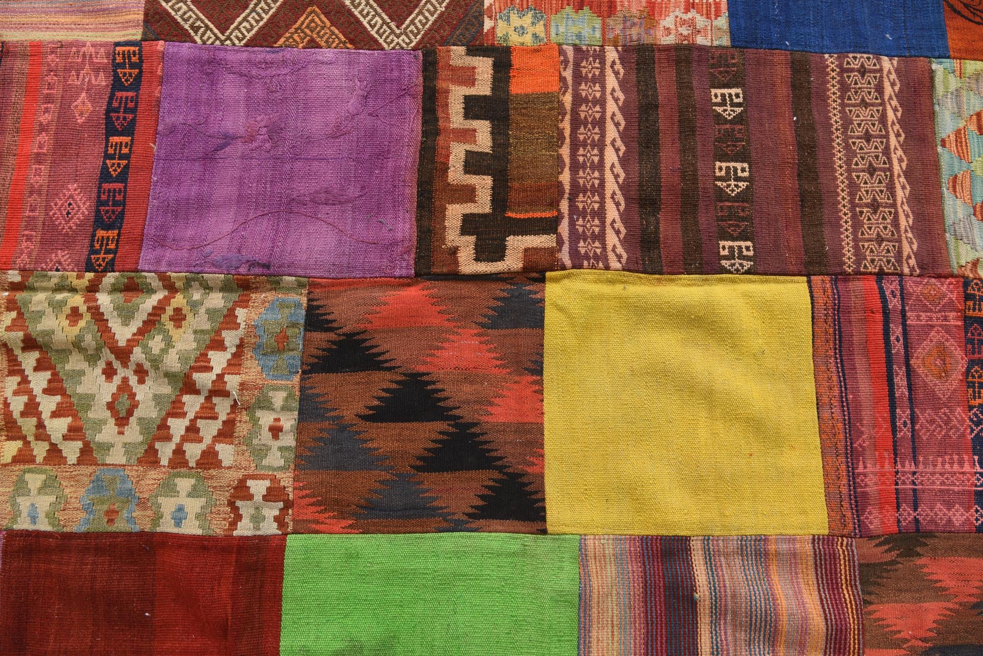 6' 9 x 9' 8 Hand Woven Kilim Patchwork Wool Rug