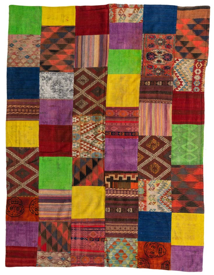Detail image of 6' 9 x 9' 8 Hand Woven Kilim Patchwork Wool Rug
