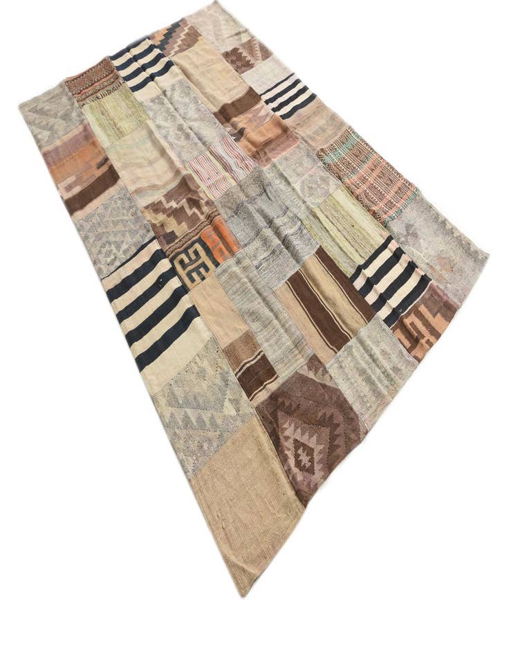 Detail image of 5' 4 x 8'  Hand Woven Kilim Patchwork Wool Rug