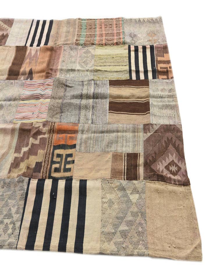 Detail image of 5' 4 x 8'  Hand Woven Kilim Patchwork Wool Rug
