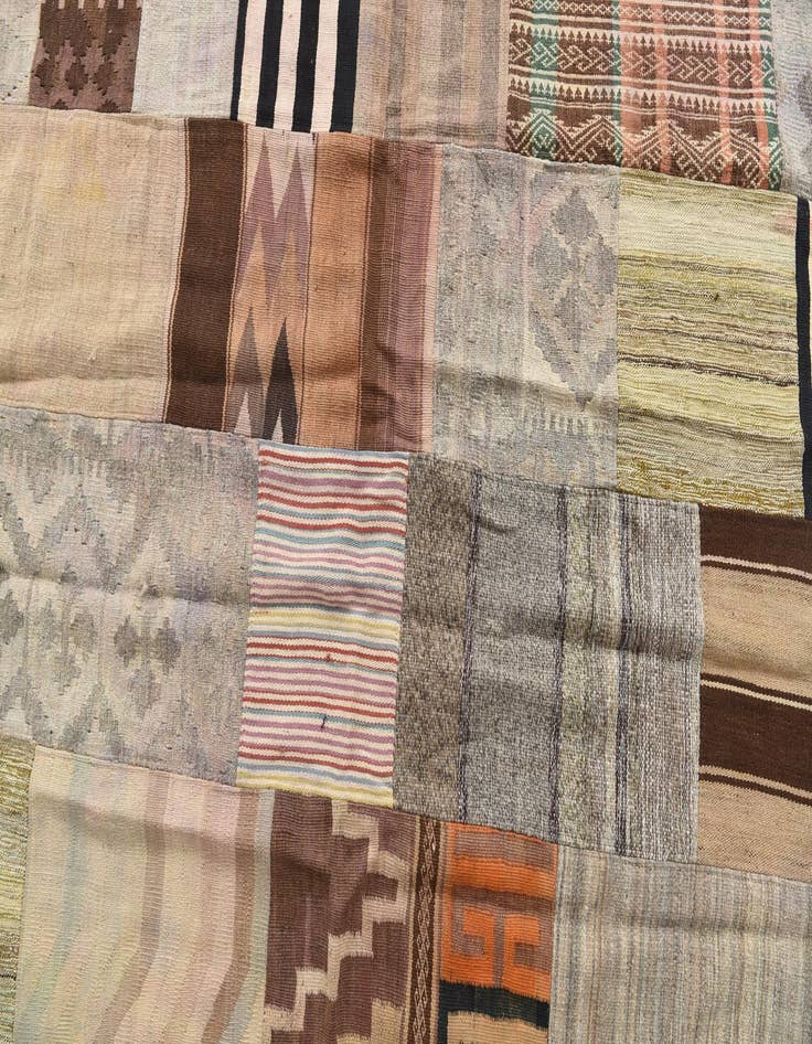 Detail image of 5' 4 x 8'  Hand Woven Kilim Patchwork Wool Rug