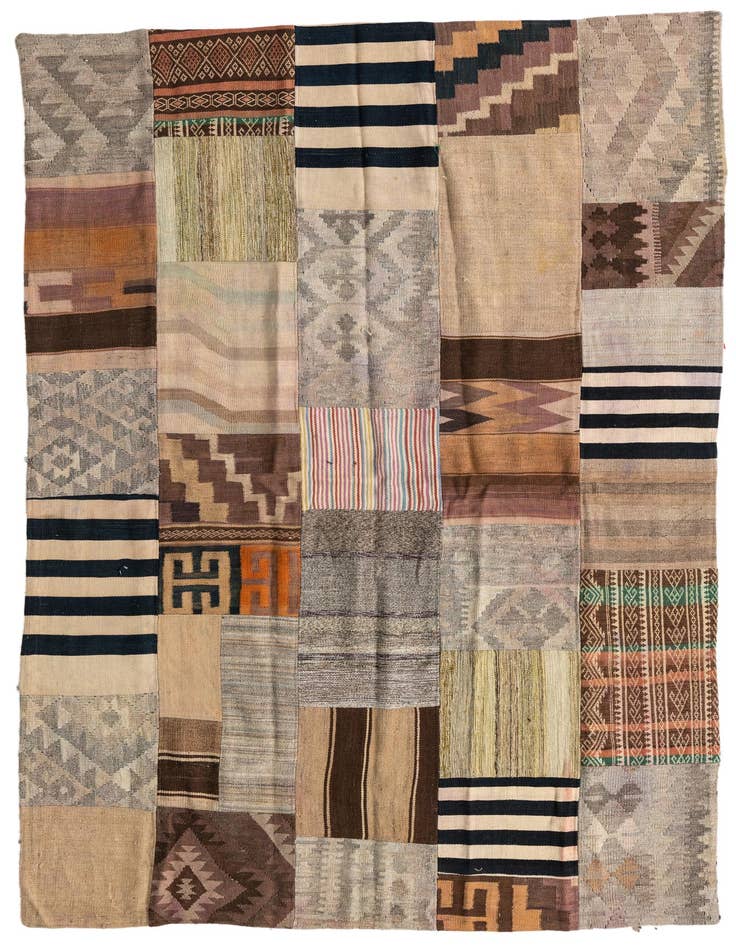 Detail image of 5' 4 x 8' Hand Woven Kilim Patchwork Wool Rug