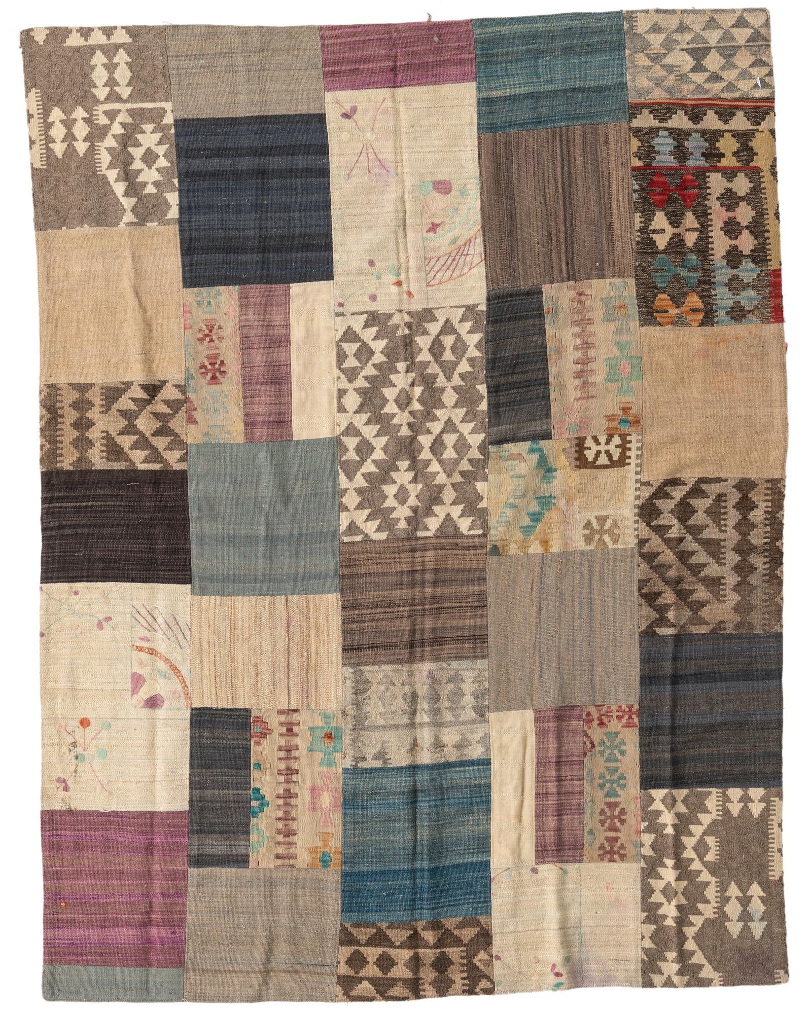 6' x 8' Hand Woven Kilim Patchwork Wool Rug