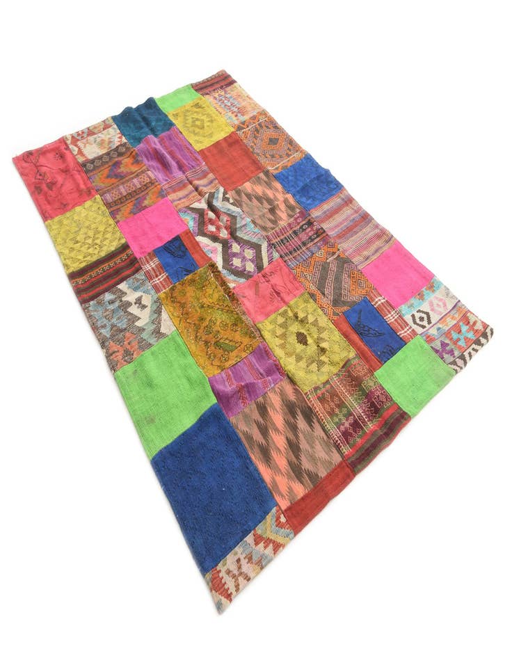 Detail image of 5' 5 x 7' 10  Hand Woven Kilim Patchwork Wool Rug