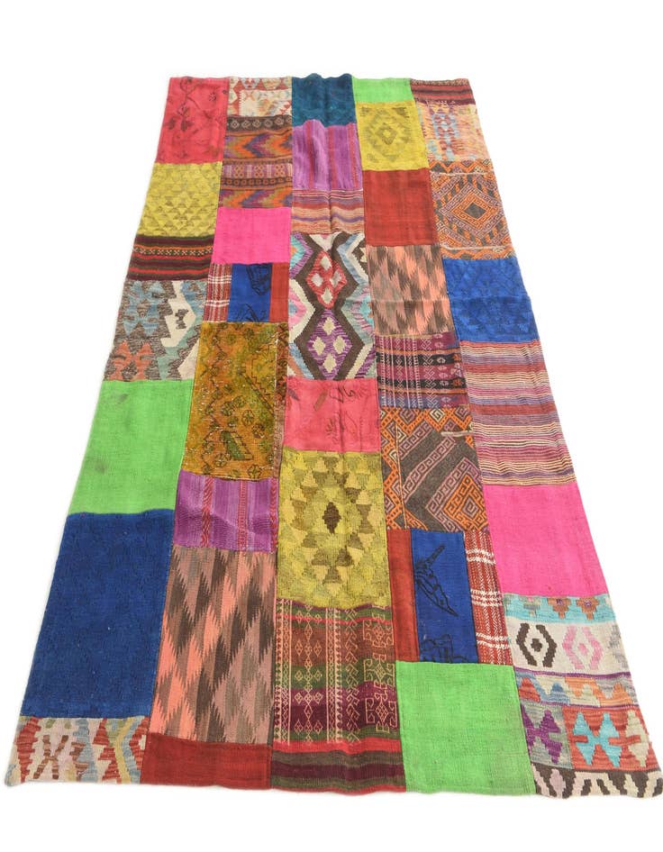 Detail image of 5' 5 x 7' 10  Hand Woven Kilim Patchwork Wool Rug