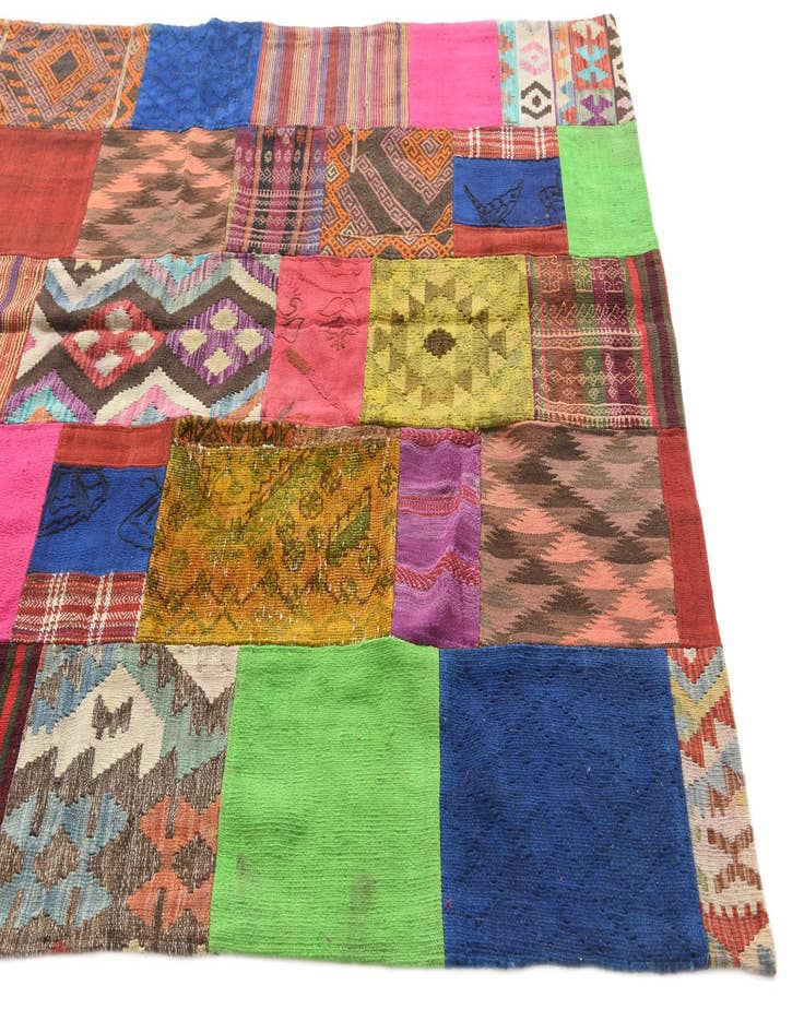 Detail image of 5' 5 x 7' 10  Hand Woven Kilim Patchwork Wool Rug