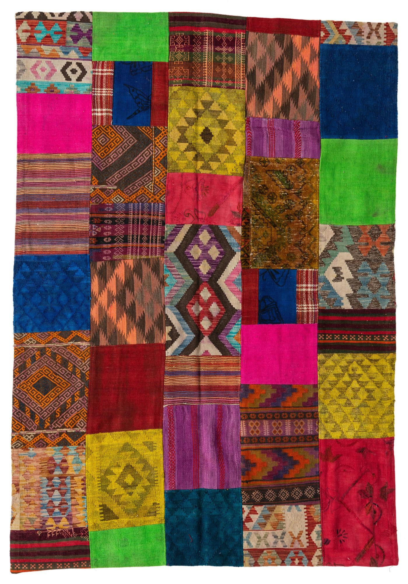 5' 5 x 7' 10 Hand Woven Kilim Patchwork Wool Rug