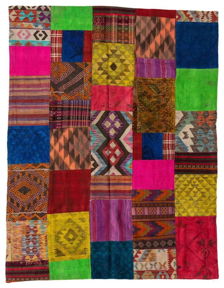 Detail image of 5' 5 x 7' 10 Hand Woven Kilim Patchwork Wool Rug