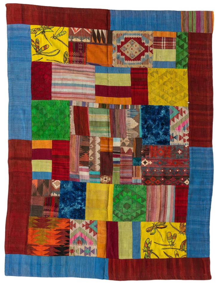 Detail image of 5' 7 x 8' 3 Hand Woven Kilim Patchwork Wool Rug