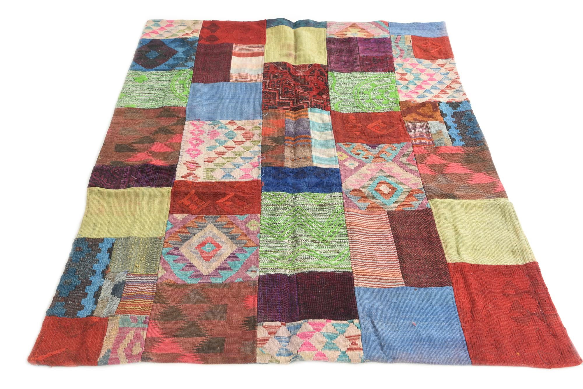 4' 3 x 6' Hand Woven Kilim Patchwork Wool Rug