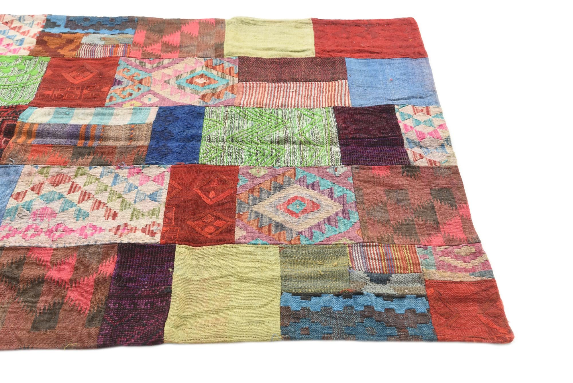 4' 3 x 6' Hand Woven Kilim Patchwork Wool Rug