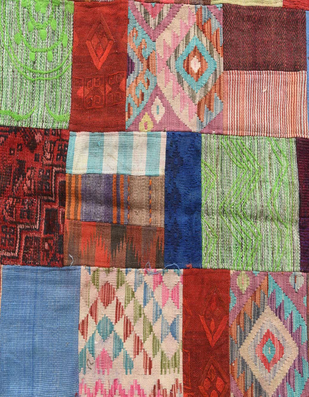 Detail image of 4' 3 x 6'  Hand Woven Unique Loom Kilim Patchwork Wool Rug