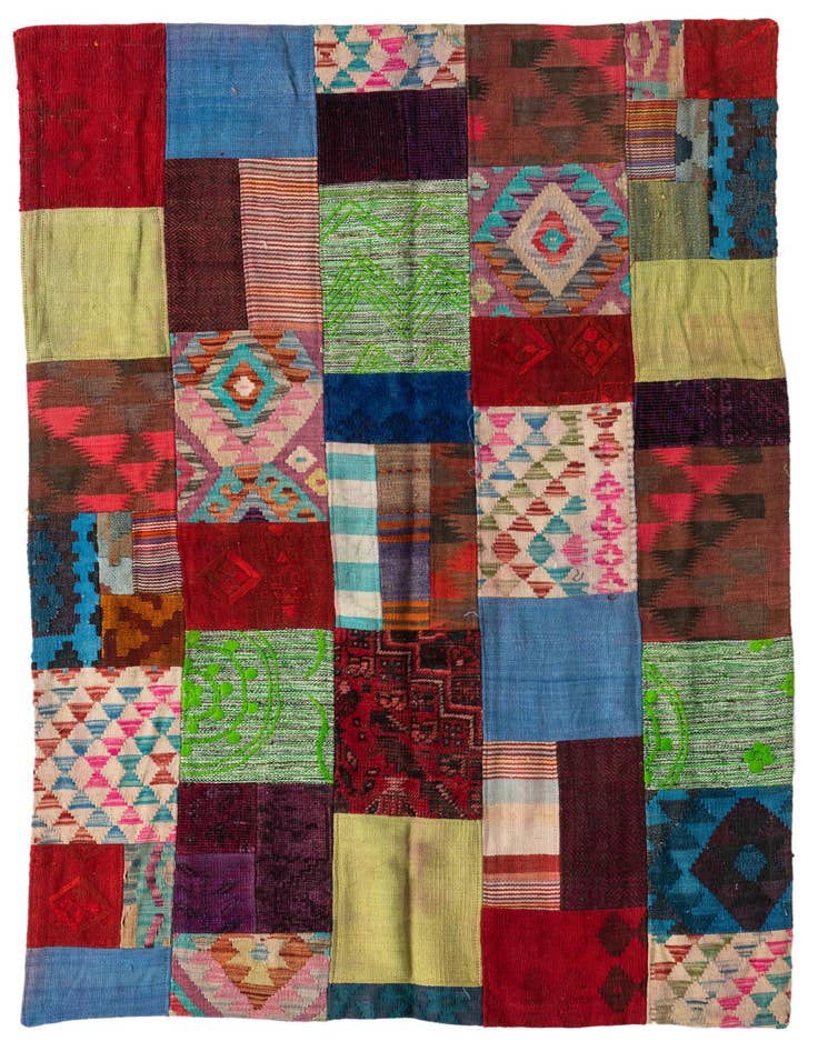 Detail image of 4' 3 x 6' Hand Woven Kilim Patchwork Wool Rug
