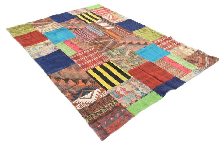 Detail image of 5' 6 x 7' 9 Hand Woven Kilim Patchwork Wool Rug