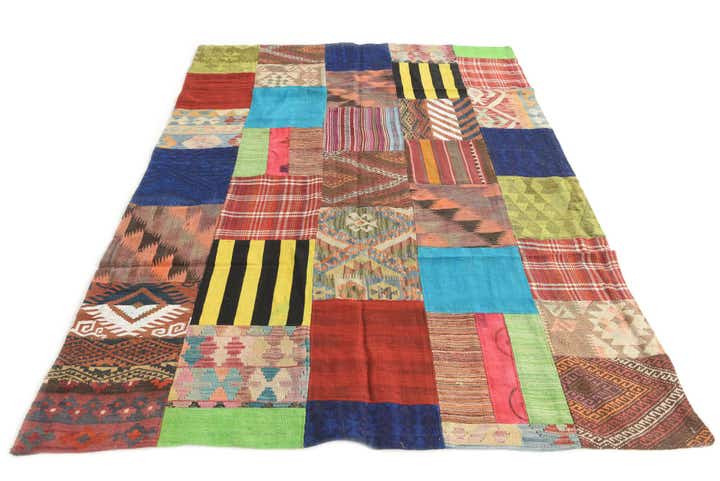 5' 6 x 7' 9 Hand Woven Kilim Patchwork Wool Rug