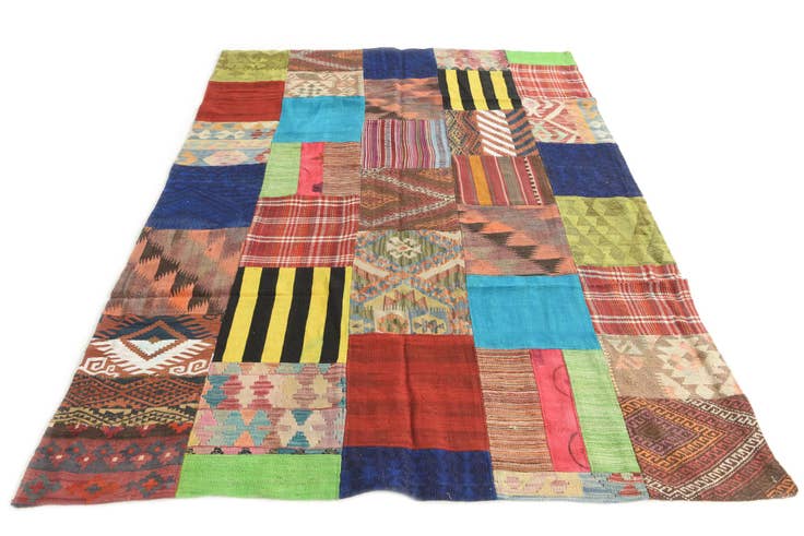 Detail image of 5' 6 x 7' 9 Hand Woven Kilim Patchwork Wool Rug