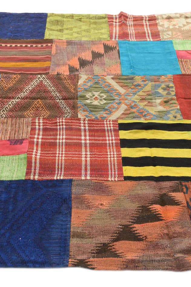 Detail image of 5' 6 x 7' 9 Hand Woven Kilim Patchwork Wool Rug