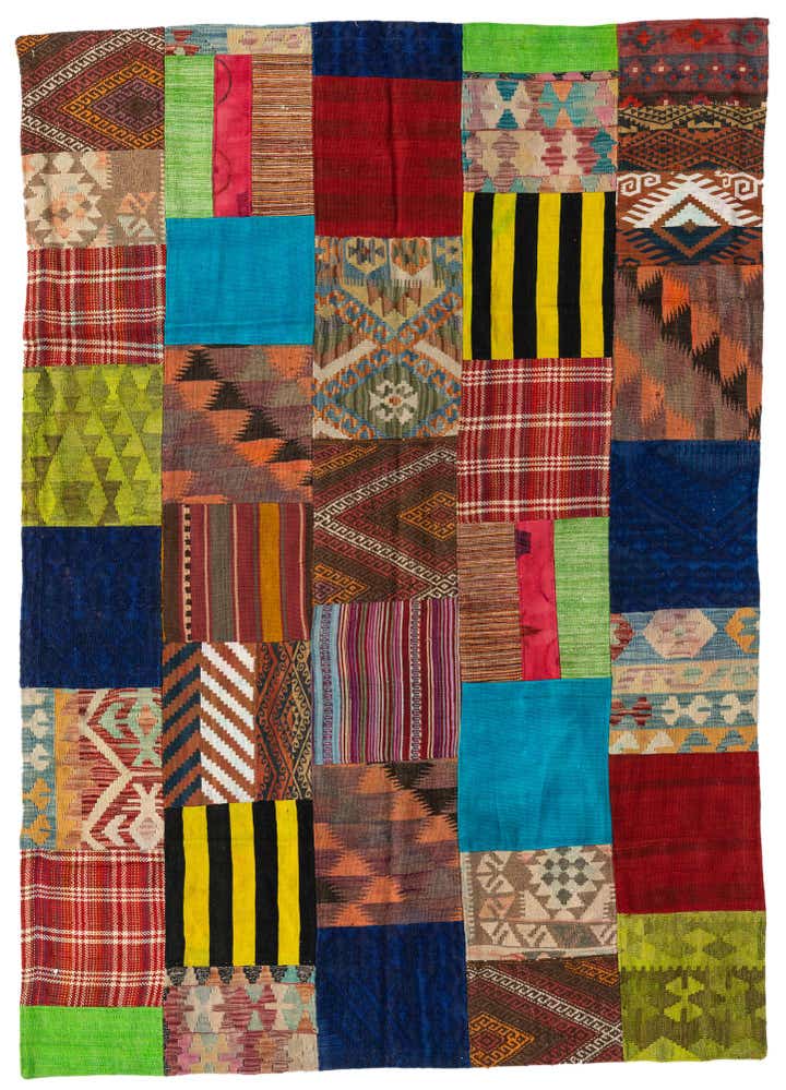 5' 6 x 7' 9 Hand Woven Kilim Patchwork Wool Rug