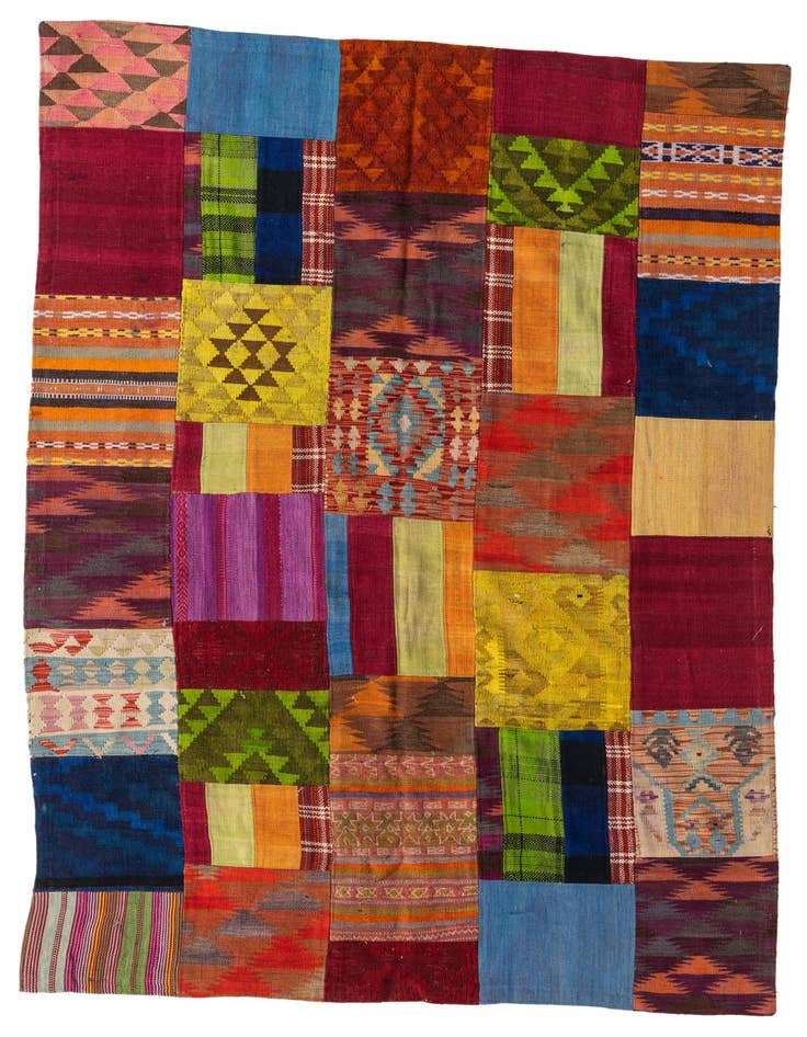 Detail image of 5' 8 x 8' Hand Woven Kilim Patchwork Wool Rug