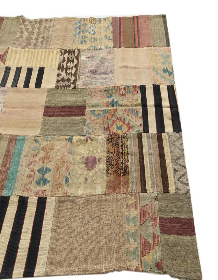 Detail image of 5' 6 x 8' Hand Woven Kilim Patchwork Wool Rug