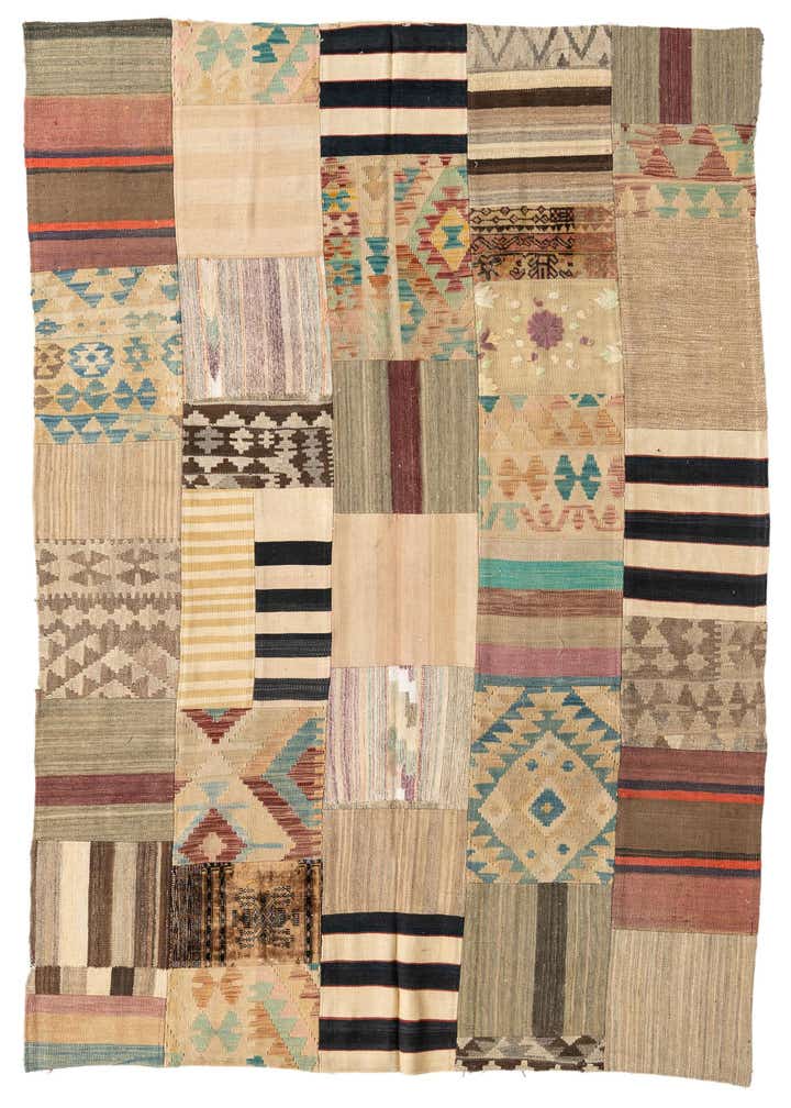 5' 6 x 8' Hand Woven Kilim Patchwork Wool Rug