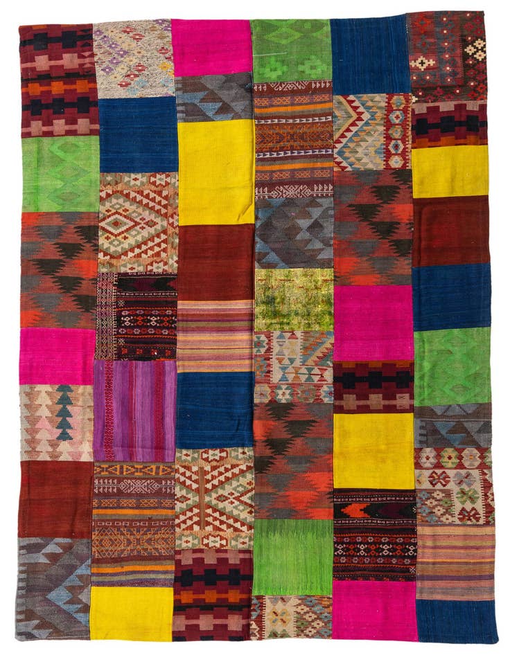 Detail image of 6' 8 x 9' 10 Hand Woven Kilim Patchwork Wool Rug