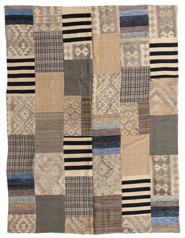 Detail image of 6' 8 x 9' 9 Hand Woven Kilim Patchwork Wool Rug