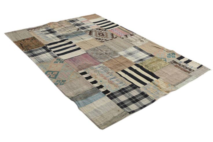 Detail image of 5' 4 x 7' 6 Hand Woven Kilim Patchwork Wool Rug