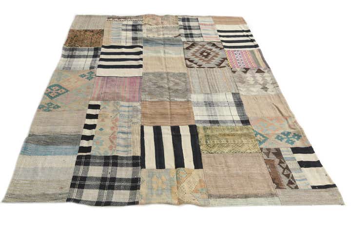 5' 4 x 7' 6 Hand Woven Kilim Patchwork Wool Rug
