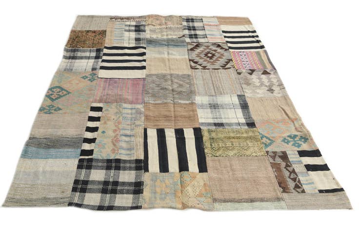 Detail image of 5' 4 x 7' 6 Hand Woven Kilim Patchwork Wool Rug