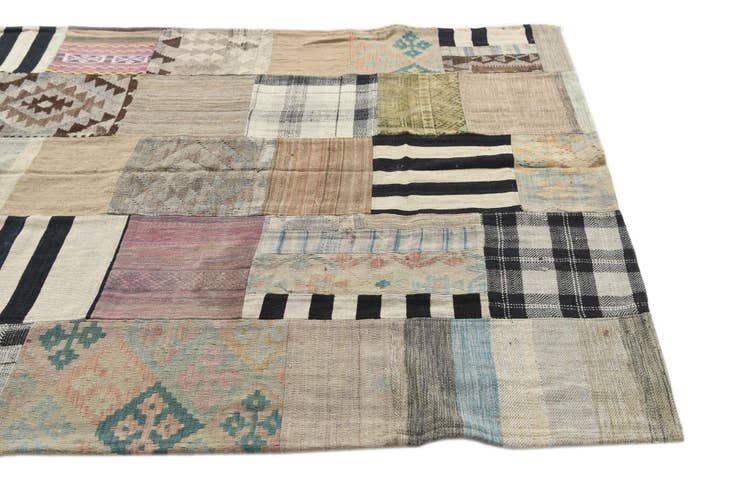 Detail image of 5' 4 x 7' 6 Hand Woven Kilim Patchwork Wool Rug