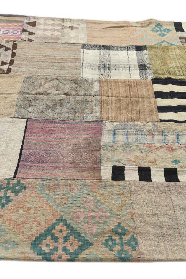 Detail image of 5' 4 x 7' 6 Hand Woven Kilim Patchwork Wool Rug