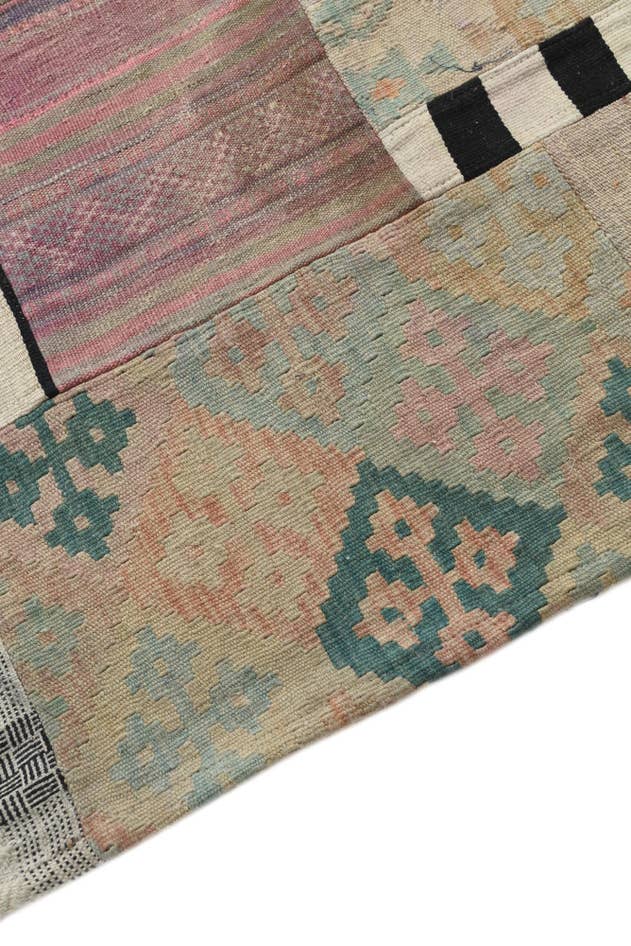 Detail image of 5' 4 x 7' 6 Hand Woven Kilim Patchwork Wool Rug