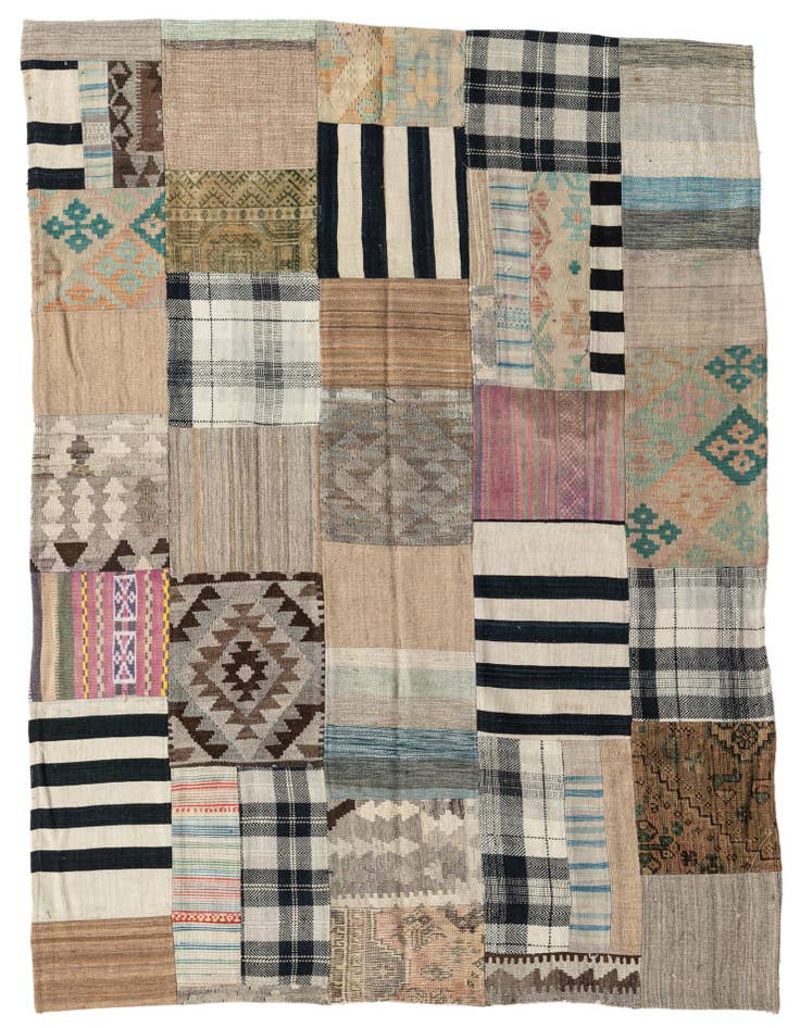 Detail image of 5' 4 x 7' 6 Hand Woven Kilim Patchwork Wool Rug