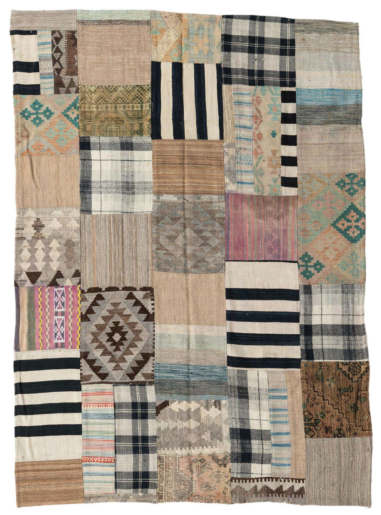 5' 4 x 7' 6 Hand Woven Kilim Patchwork Wool Rug