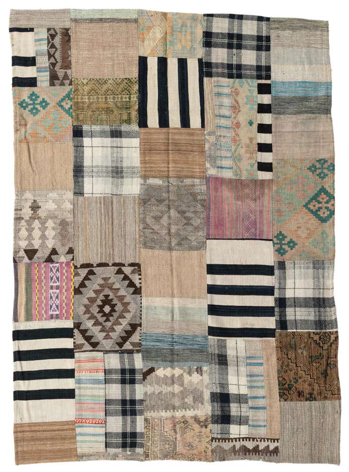 5' 4 x 7' 6 Hand Woven Kilim Patchwork Wool Rug