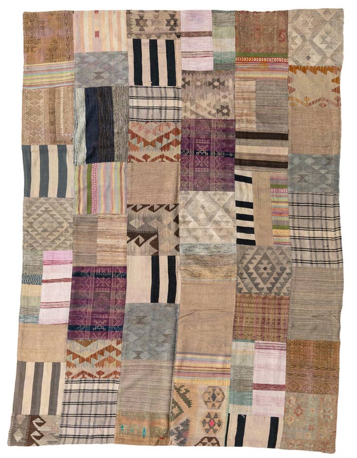 Detail image of 6' 7 x 9' 10 Hand Woven Kilim Patchwork Wool Rug