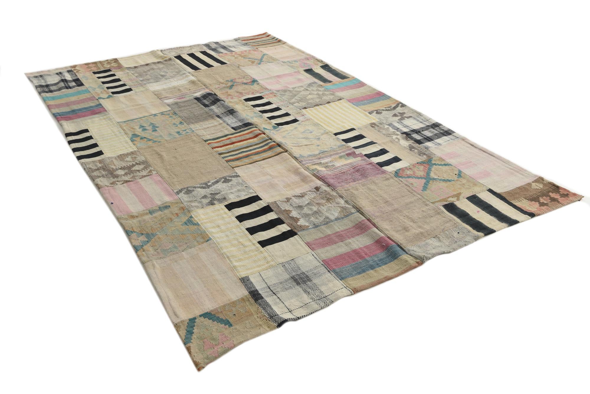 6' 5 x 9' 9 Hand Woven Kilim Patchwork Wool Rug