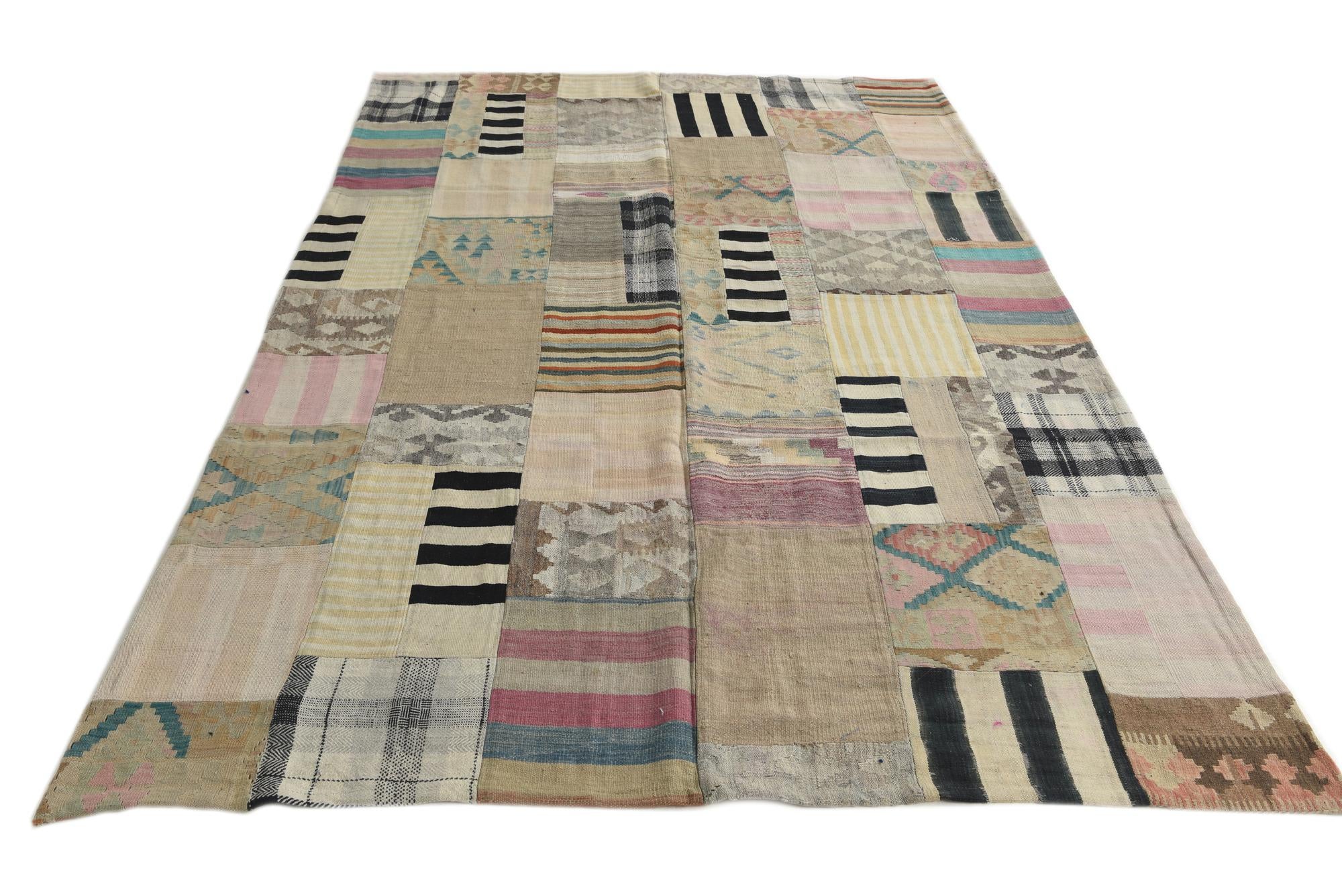 6' 5 x 9' 9 Hand Woven Kilim Patchwork Wool Rug