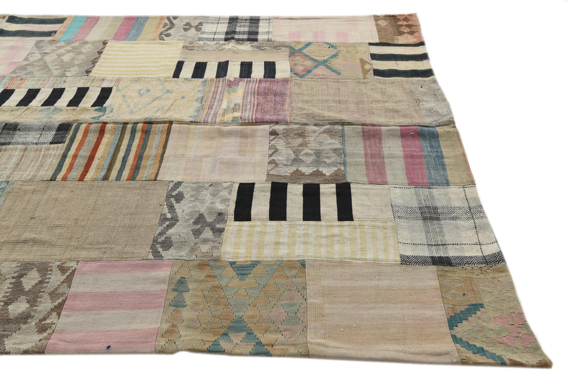 6' 5 x 9' 9 Hand Woven Kilim Patchwork Wool Rug