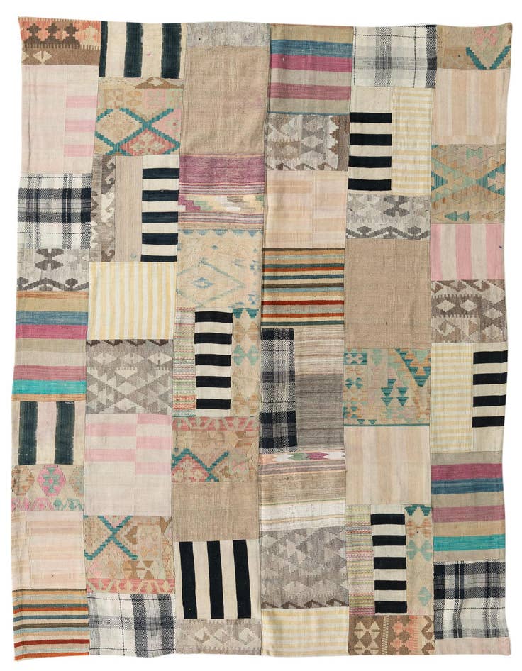 Detail image of 6' 5 x 9' 9 Hand Woven Kilim Patchwork Wool Rug