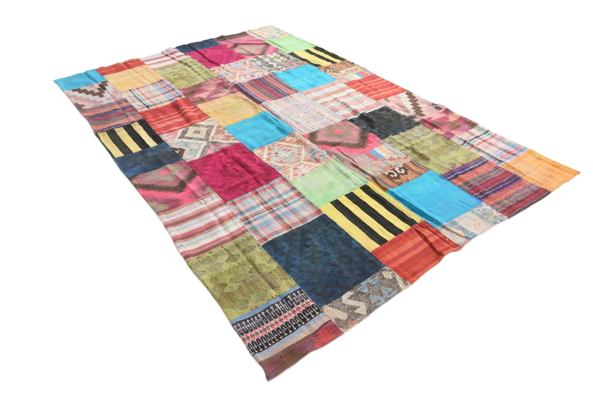 6' 10 x 9' 10 Hand Woven Kilim Patchwork Wool Rug