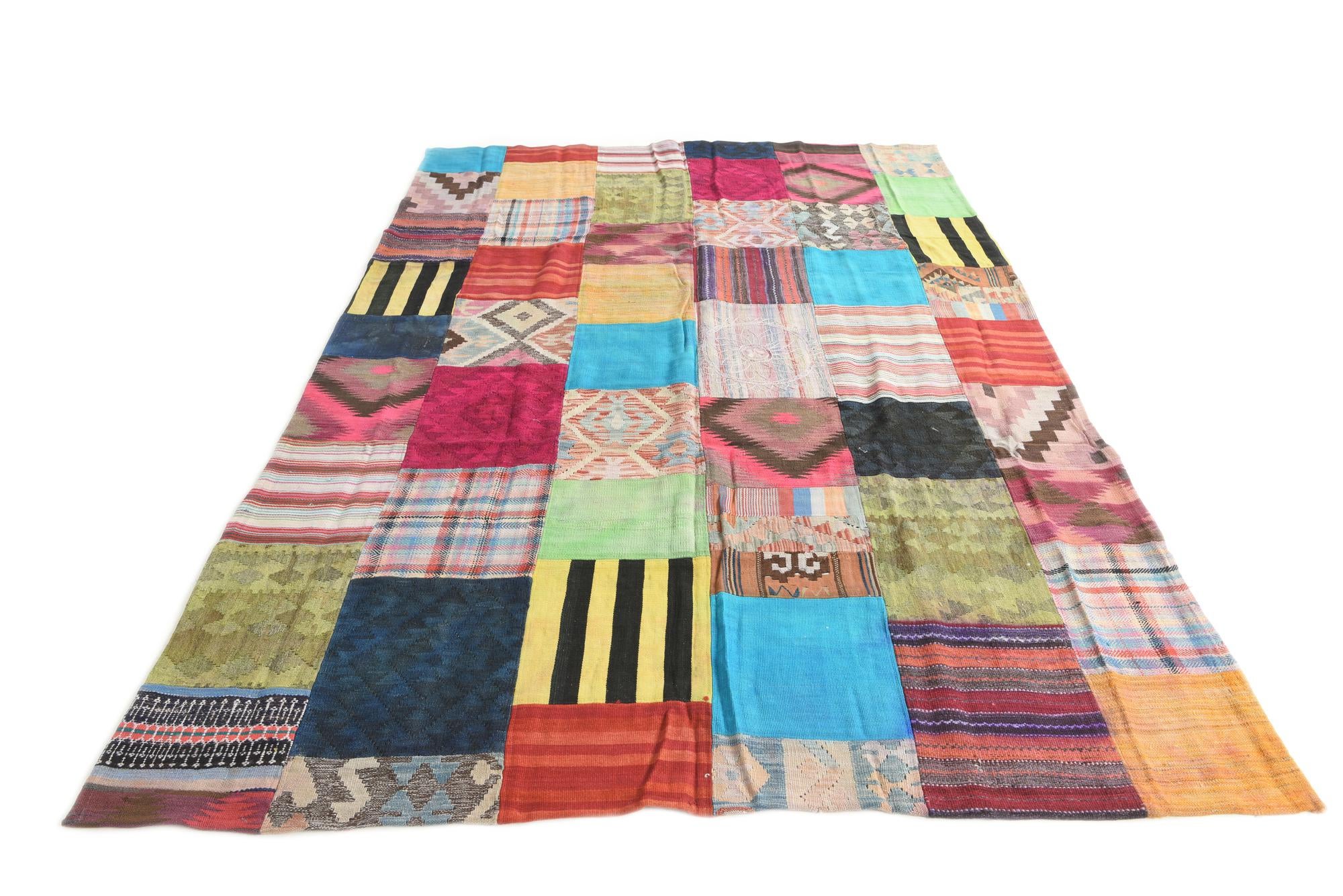 6' 10 x 9' 10 Hand Woven Kilim Patchwork Wool Rug