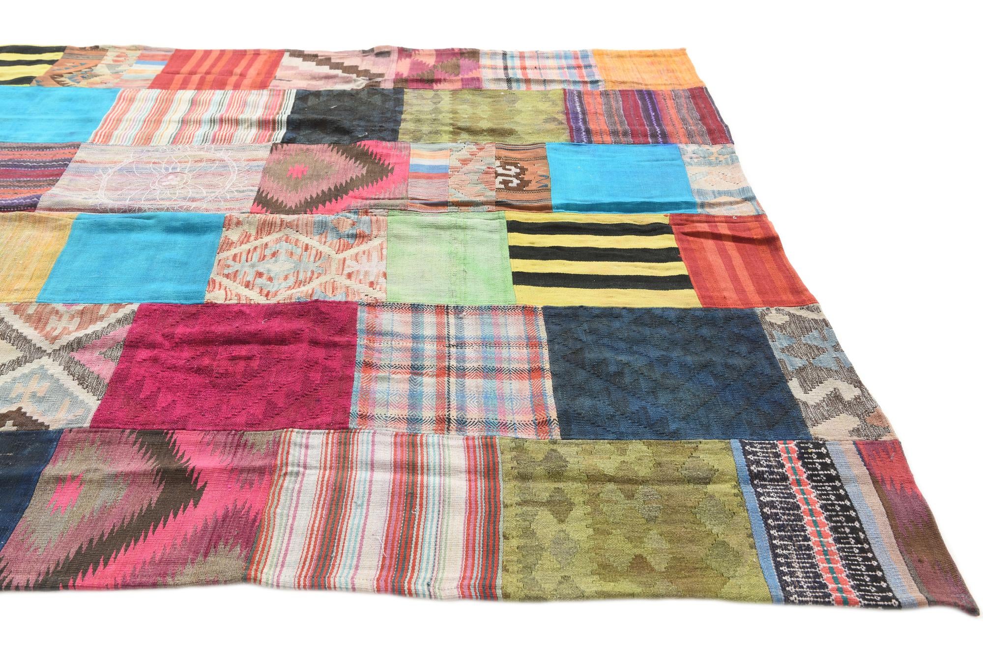 6' 10 x 9' 10 Hand Woven Kilim Patchwork Wool Rug
