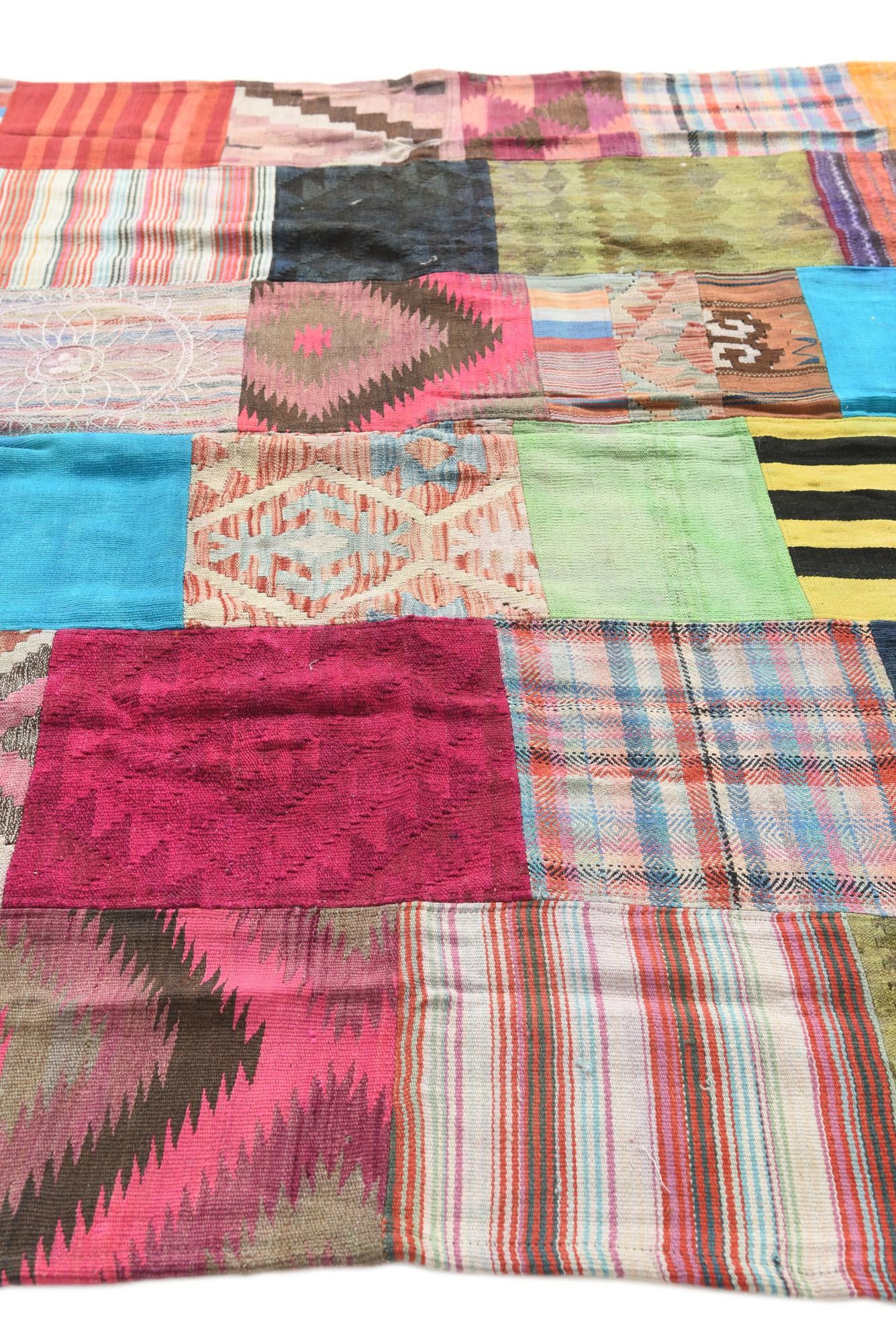 6' 10 x 9' 10 Hand Woven Kilim Patchwork Wool Rug