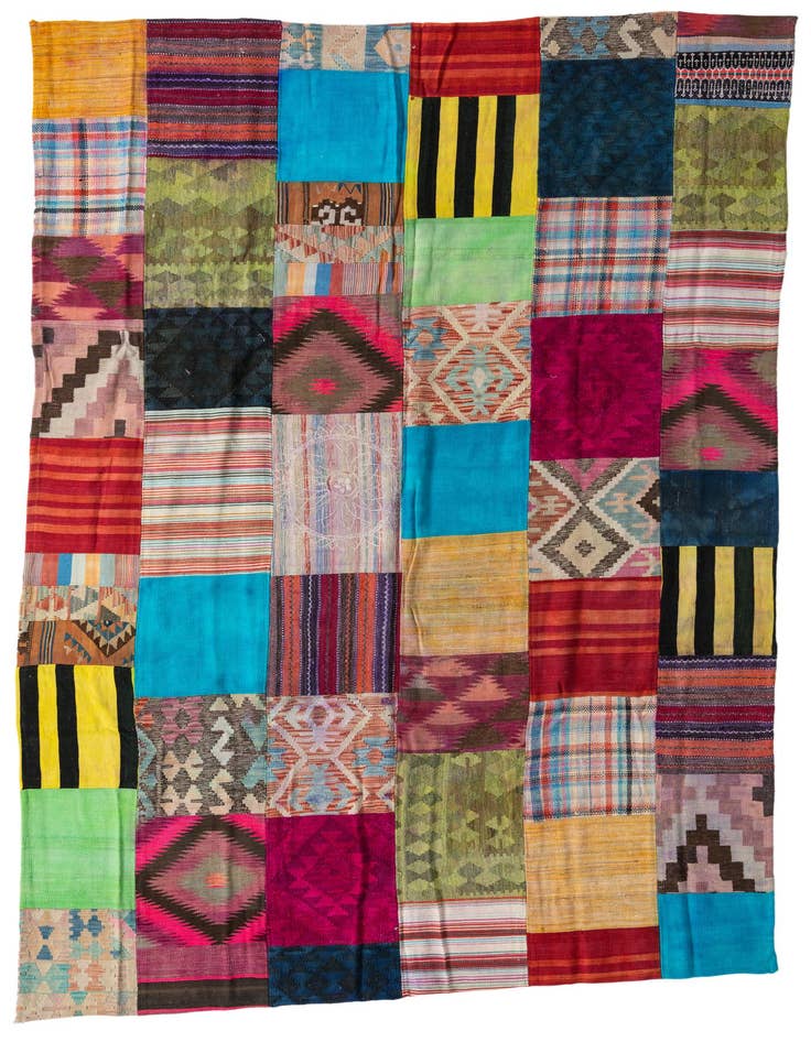 Detail image of 6' 10 x 9' 10 Hand Woven Kilim Patchwork Wool Rug
