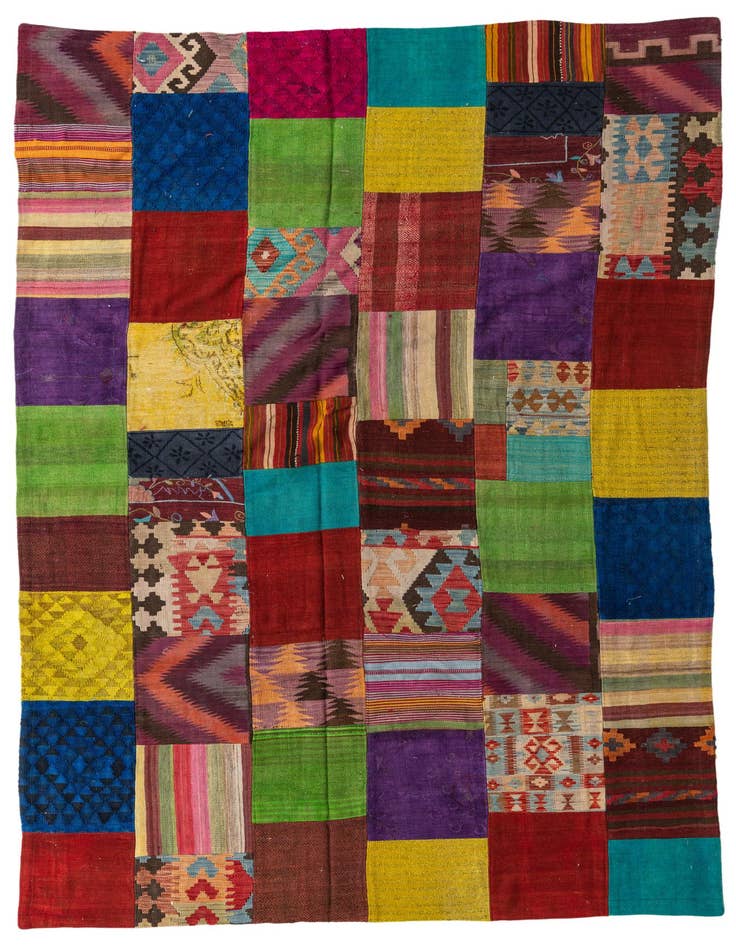 Detail image of 6' 7 x 10' Hand Woven Kilim Patchwork Wool Rug